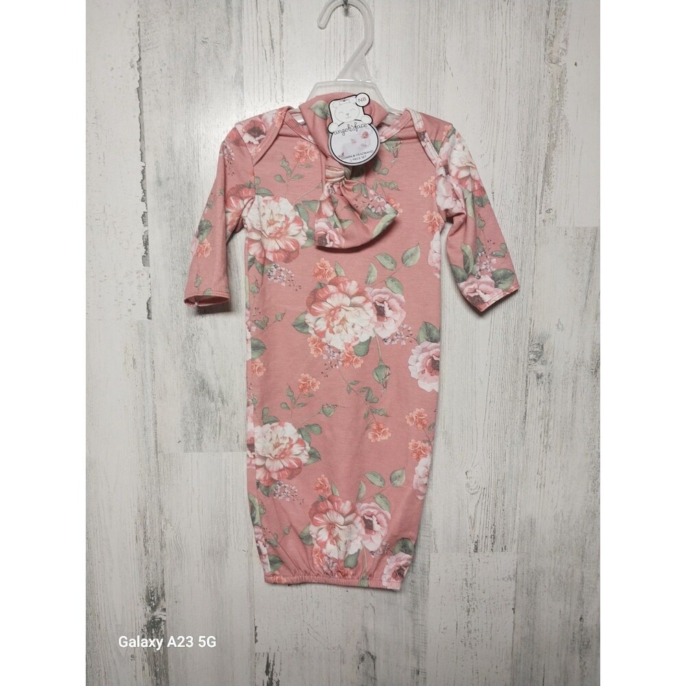 Angel Face Newborn Pink Floral Gown And Ribbon